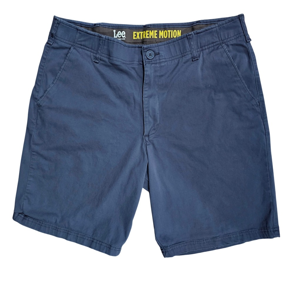 Lee Extreme Motion Mens 36 Navy Blue Performance Series Chino Shorts Flat Front